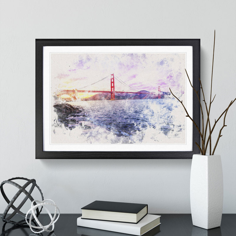 Golden Gate Bridge in San Francisco - Picture Frame Painting Print, 36cm H x 48cm W x 2cm D, Black Framed