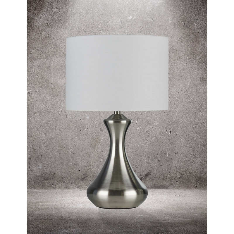 Fraizer Metal Table Lamp, Satin Silver Base/White Shade