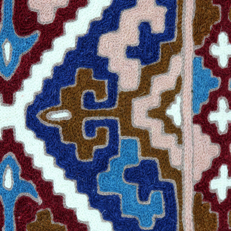 Tapis brun / bleu en laine tissé à la main Fleshia Diamond Sky