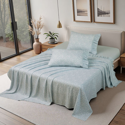 Printed Floral and Polka-Dot Ruffle Sheet Set
