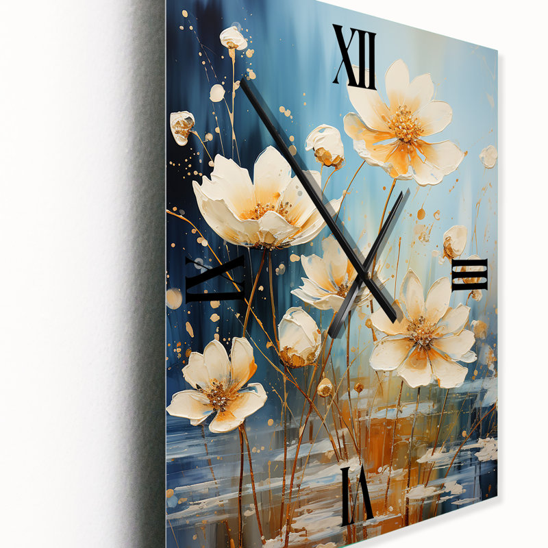 Horloge murale moderne «Blossoming White Daisy Sky II - Flowers», Moyen