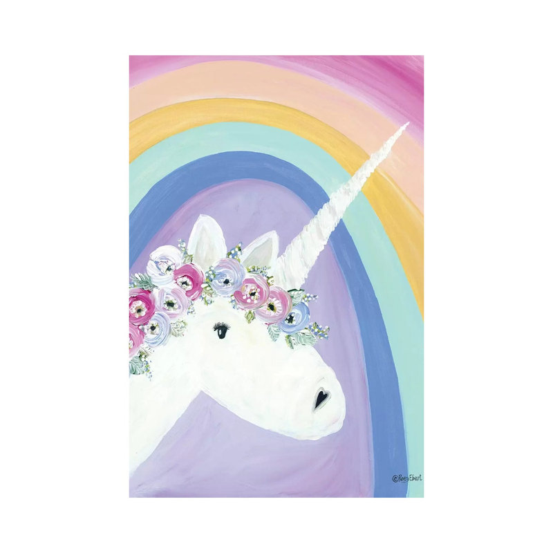 Floral Unicorn I by Roey Ebert - Painting on Canvas, Wrapped Canvas, 101.6cm H x 66.04cm W x 1.91cm D