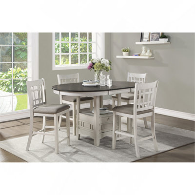 Traditional Design Antique White Finish Counter Height Dining Set 5-Piece Table With Extension Leaf And 4 Counter Height Chairs