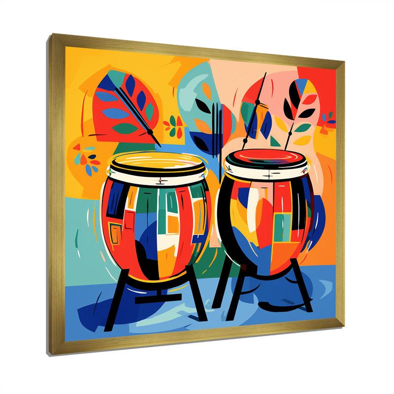 «Mexico Drums Music Instruments IV - Fruits», art mural, H 30 po x l 30 po x P 1,5 po, Encadrement doré