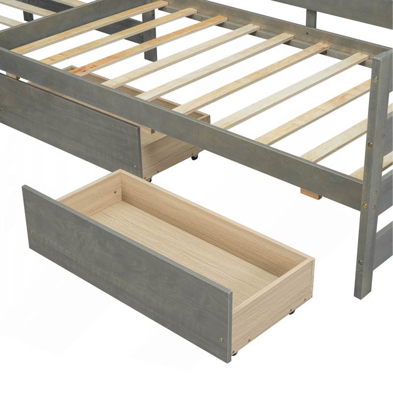 Lit plateforme simple en L confortable avec capacité de rangement supplémentaire, Gris