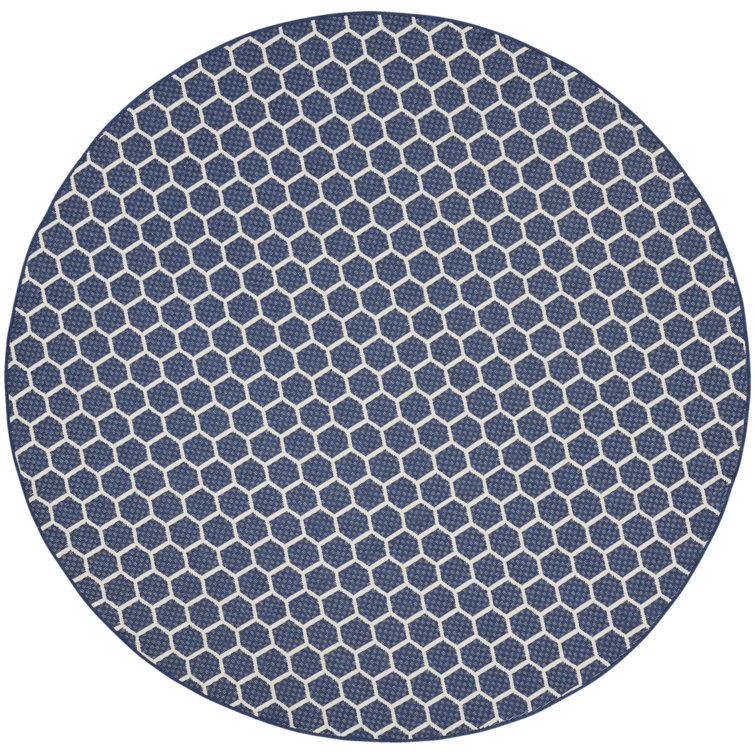 Kurmanbek Geometric Reversible Indoor / Outdoor Area Rug in Navy
