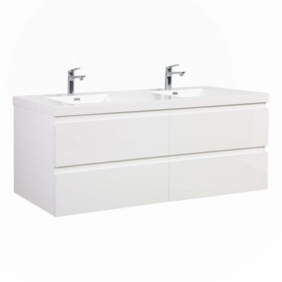 Meuble-lavabo double 70,00 po avec plateau en résine Deuntay