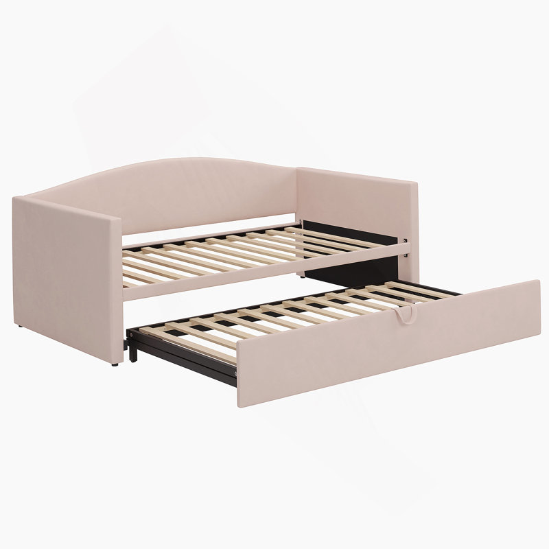 Lit de jour en velours avec couchette extensible, Rose