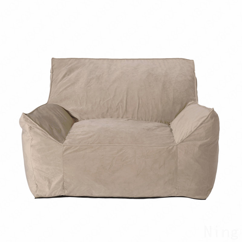 Velveteen Bean Bag Chair With Armrests, Taupe, Taupe Velvet