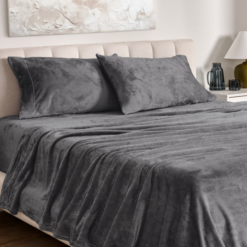 Microplush Sheet Set, Queen Sheet Set + 1 Fitted Sheet + 2 Pillowcases, Gray