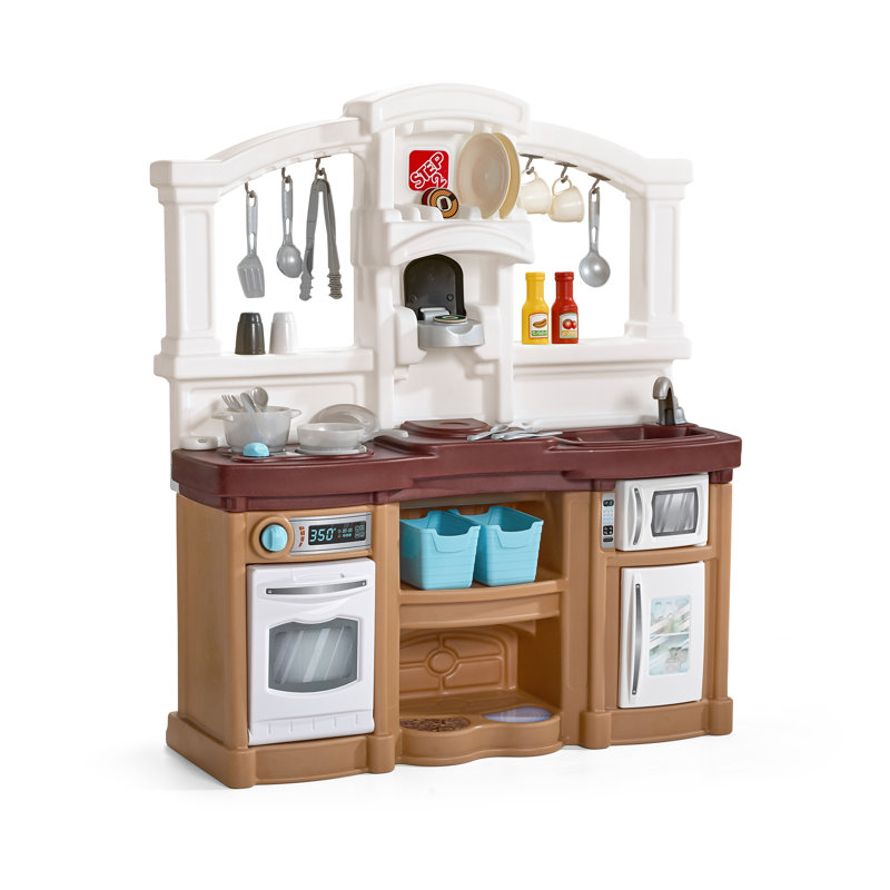 Step2 Fun with Friends Toddler Pretend Play Toy Kitchen Set , Brown/White