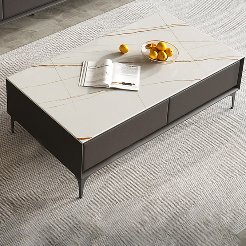 Table basse rectangulaire en acier au carbone et en bois fritté noir
