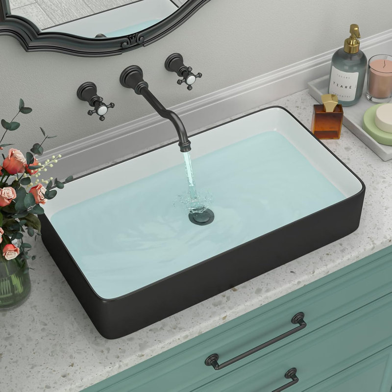 Lavabo vasque en céramique blanche 24 po x 14 po en porcelaine noire