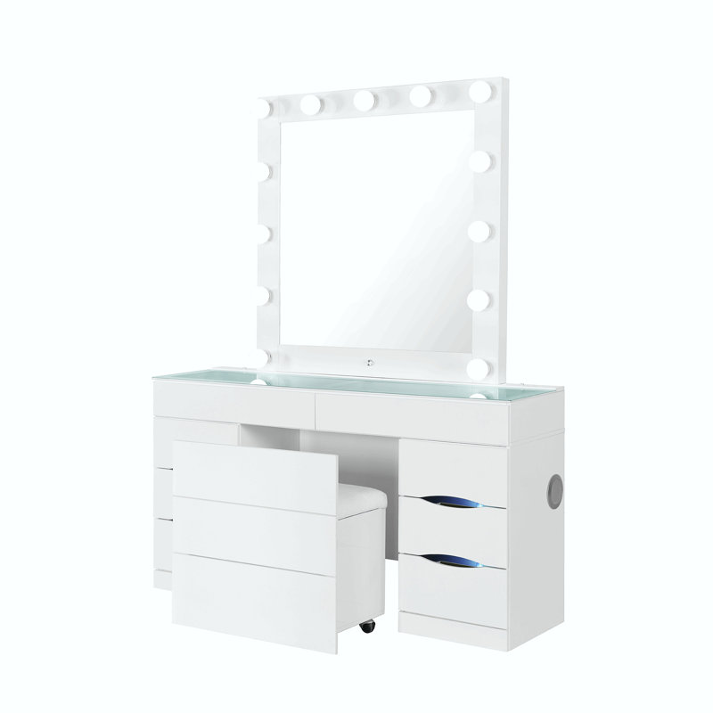 Ensemble de coiffeuse avec tabouret, White