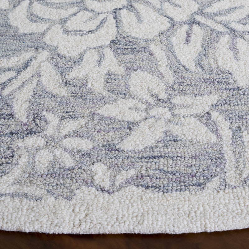 Jardin 758 Hand Tufted Wool/Cotton Floral Rug in Gray/Ivory, Round 6'