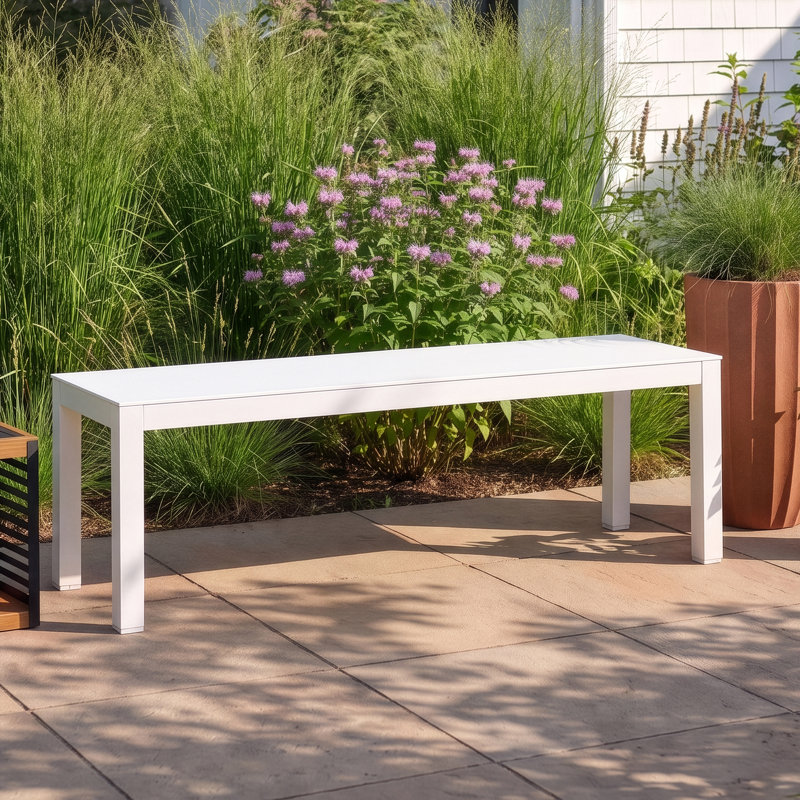 Armando Aluminum Dining Bench, White