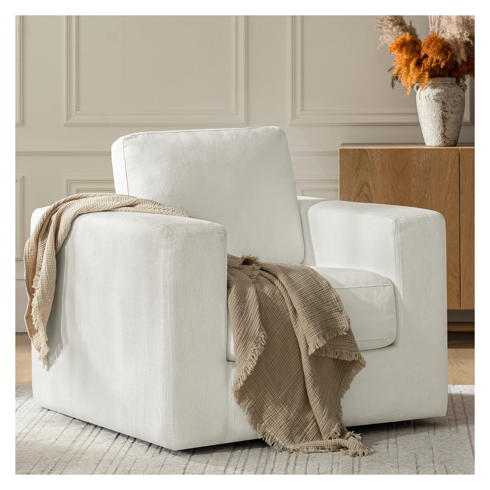 Adley Swivel Accent Chair, Ivory