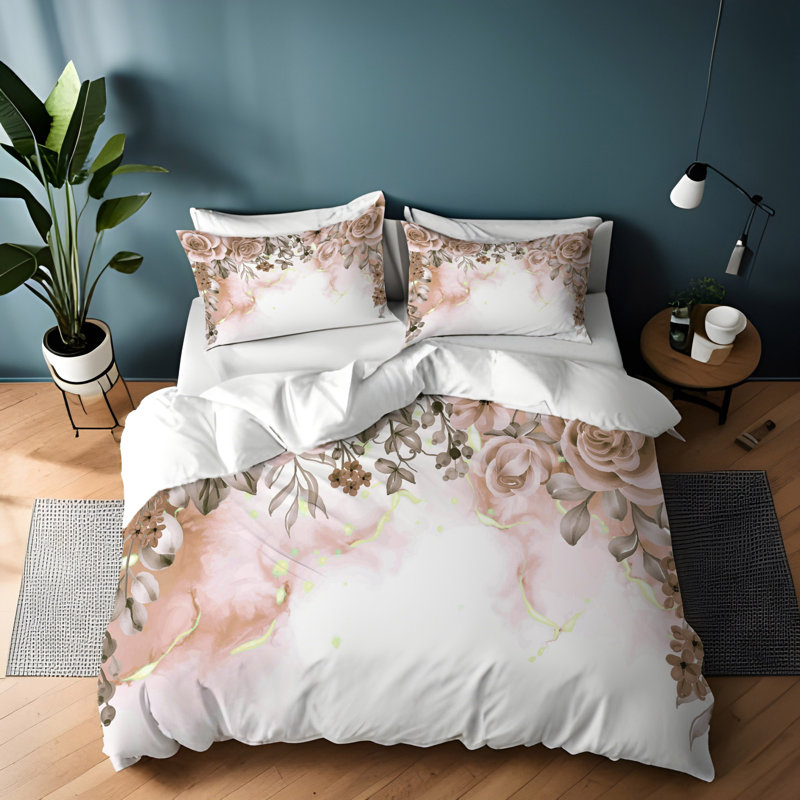 Polyester Floral Duvet Cover, King Duvet Cover + 2 King Shams
