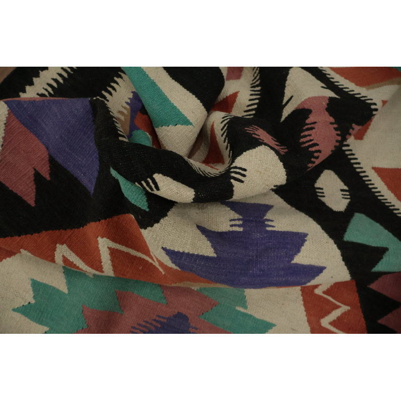 Tapis de style bohémien de style kilim 5 x 8 avec des formes géométriques audacieuses