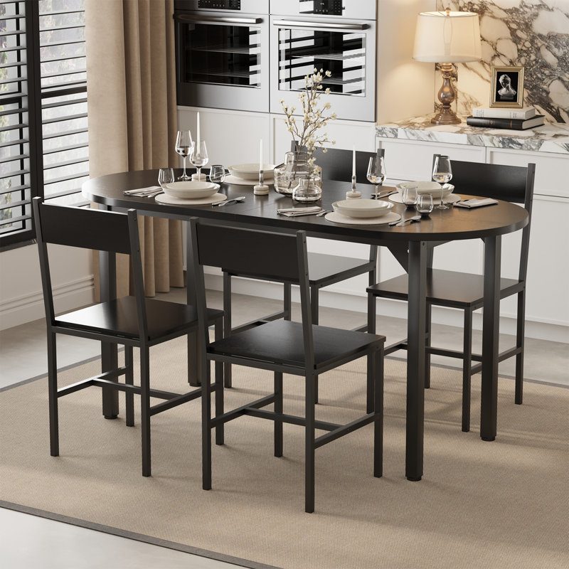 Ensemble de table de salle à manger moderne ovale 5 pièces 63 x 27,5 po, table en MDF PB et 4 chaises à cadre en acier pour petit appartement