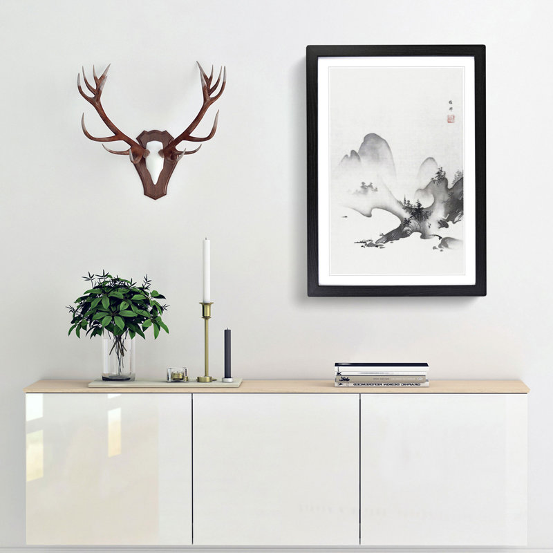 Lake & Mountains by Hashimoto Gaho - Picture Frame Painting Print, 65cm H x 48cm W x 2cm D, Black Framed