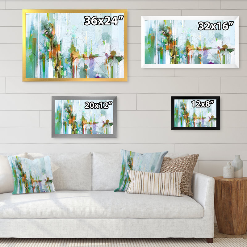 «Grunge Abstract Green White Impression», reproduction sur toile flottante, H 24 po x l 36 po x P 1 po, Cadre noir