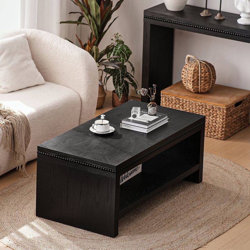 Table basse en bois rustique noir avec tablette Invaldi, Noir
