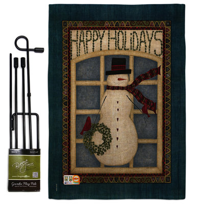 Joyeuses fêtes de bonhomme de neige wonderland, impression en polyester de 2 côtés 19 po x 13 po ensemble de drapeau