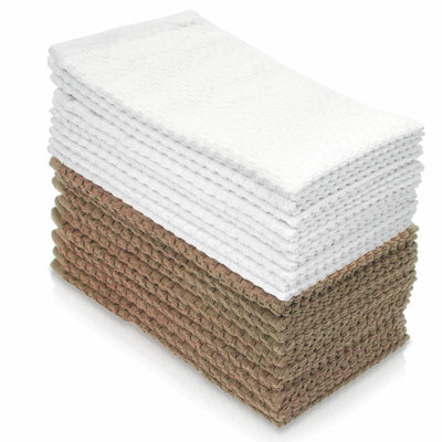 UltraSoft Cotton Hand Towels - Taupe/White, 10 Pack
