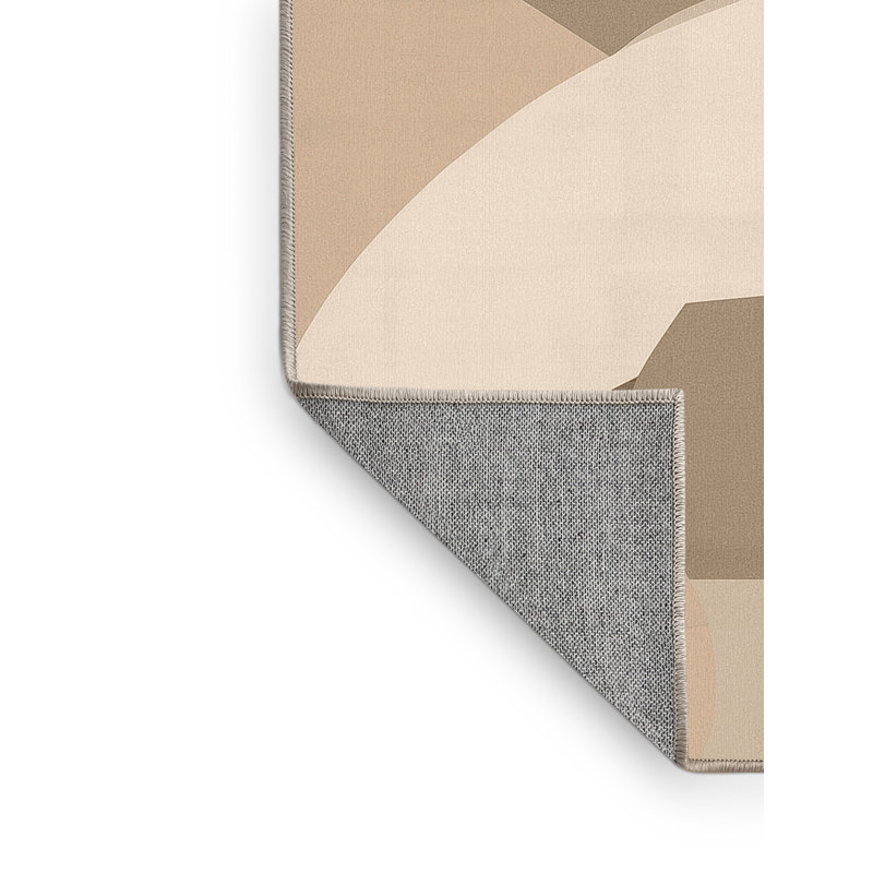 Machine Washable Ortencia Lotus Minimalist Geometric Shapes Rug in Gray – Beige Binding, 3' Round