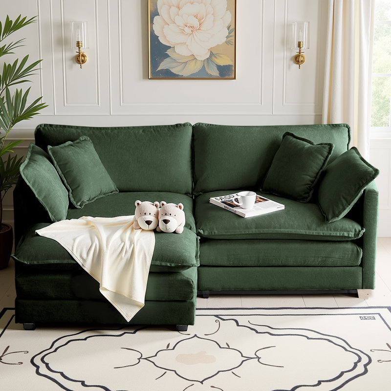 CloudHaven L-Shaped Chenille Sectional Sofa with Ottoman - 2-Seater Loveseat for Small Spaces, Breathable Fabric & Easy Assembly