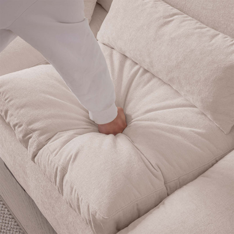 Canapé modulaire moderne en L en chenille avec repose-pieds réversible, rangement, coussins lavables, ports USB et porte-gobelet pour le salon