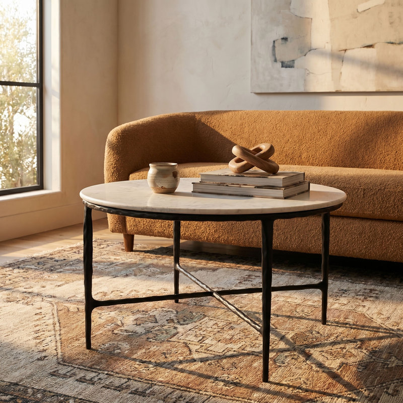 Table basse en marbre avec base en fer forgé à la main