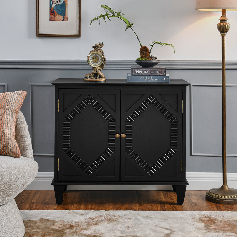 Buffet rétro en bois avec rangement géométrique 6 po et 33,6 po, Noir
