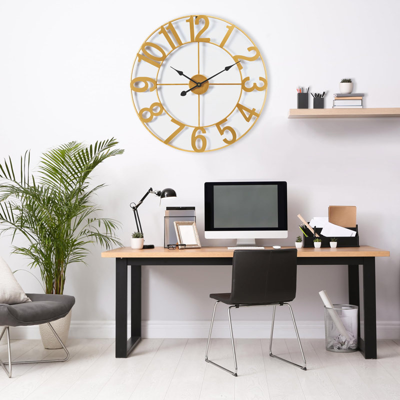 24-Inch Gold Metal Wall Clock with Arabic Numerals