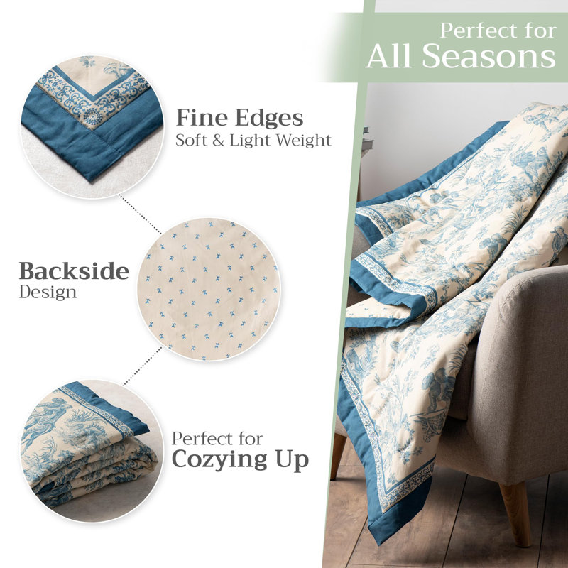 Maison d'Hermine Le Meunier - Plaid bleu 100 % coton - 152 x 203 cm, L 80 po x l 60 po