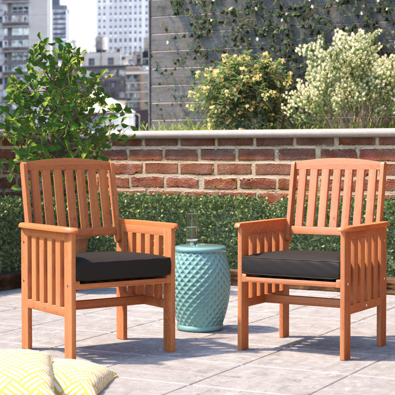 Chaise de patio avec coussin Millersville Shorea, Brun cannelle, Noir