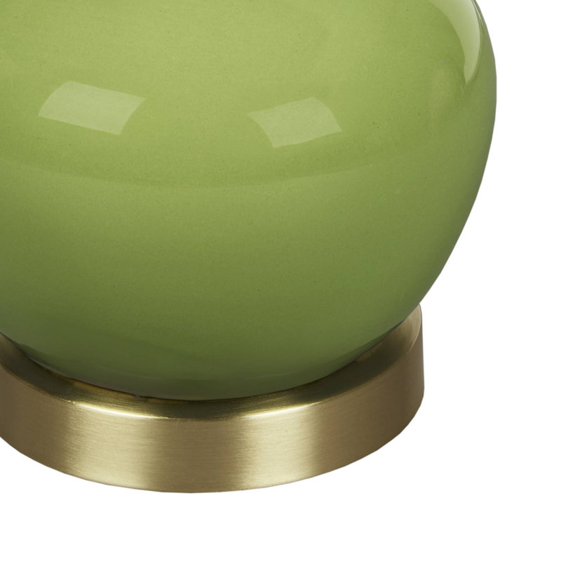 Green Ceramic Genie-Style Table Lamp with White Shade