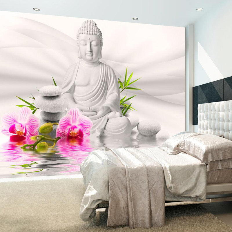 Adhésif mural Benish Buddha and Orchids, Rose, 68" L x 96" W
