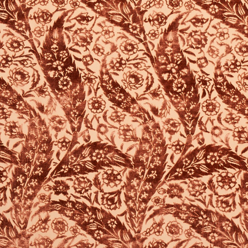 Saz Paisley Silk Velvet Fabric, Terracotta