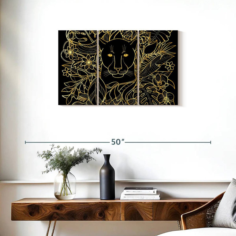 Floral Black Panther, 20" H x 33" W