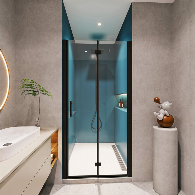 Ajustement, porte de douche pivotante universelle, ouverte à l'extérieur, avec verre trempé de 1/4 po, Noir mat