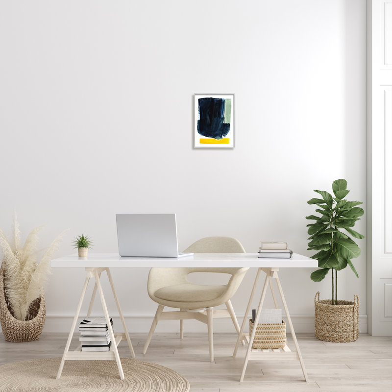 «Modern Blue Field Abstraction Contrast Yellow Green Stretched», art mural par Victoria Barnes, Estampe numérique Farmhouse