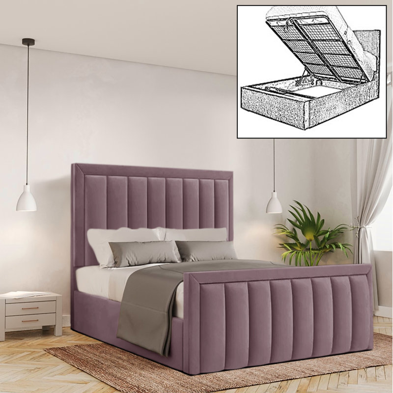 Bhopal Upholstered Ottoman Storage Bed, Double (4'6), Lilac