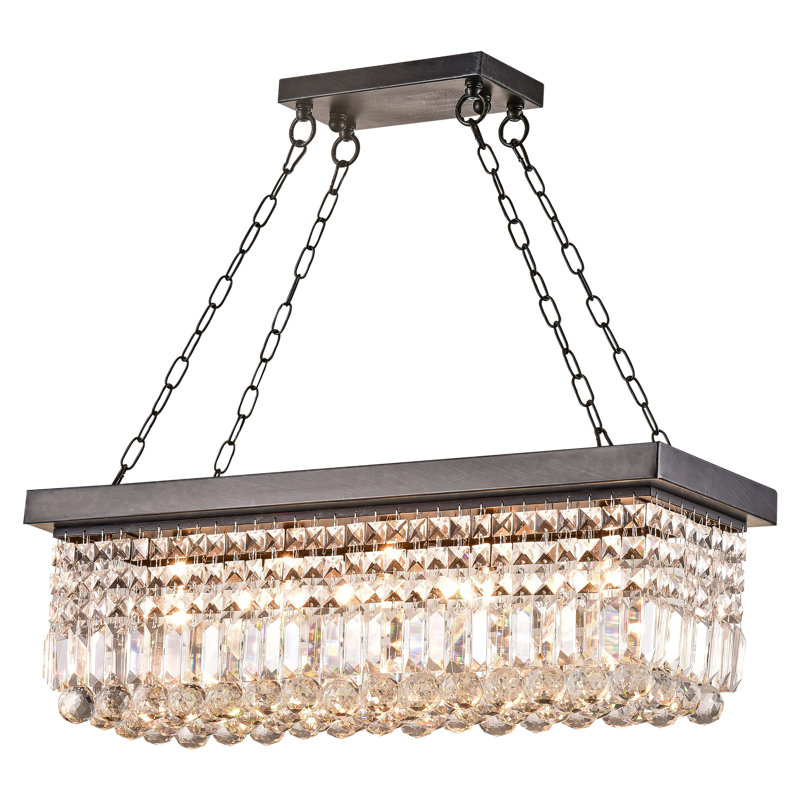 Lustre rectangulaire unique à 5 lumières avec détails en cristal Lafollette