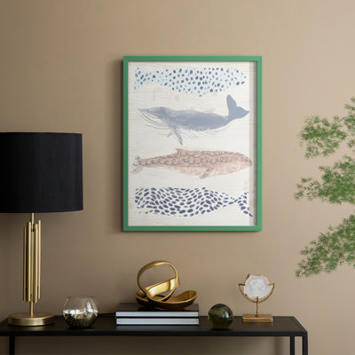 Reproduction encadrée à motif de baleine à motif II - Bois massif