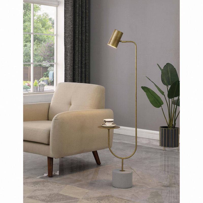 Lampe sur pied en laiton antique et gris avec plateau rond