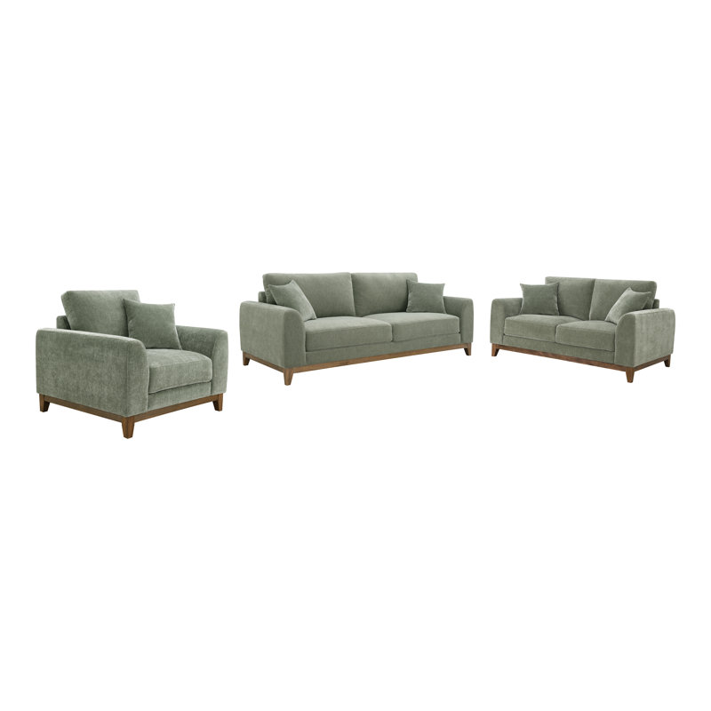 Ensemble de canapé en chenille 3 pièces avec coussins Cherelle, Vert, 3 pièces: canapé, causeuse, fauteuil