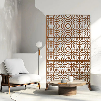 76" H48" W Metal Privacy Screen - Elegant Design For Deck, Patio, Balcony, Indoor Brown Enhance And Style