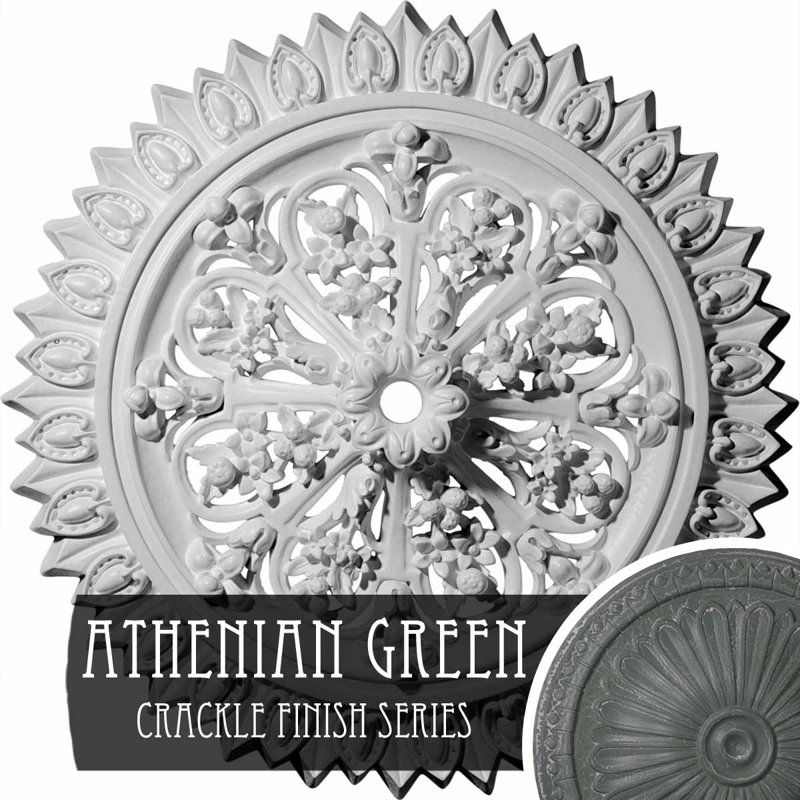 Médaillon de plafond Endurathane Lariah, 24 3/4 po de diamètre extérieur 1 3/8 po x P 3 1/4 po (convient aux auvents jusqu'à 1 3/8 po), fini craquelé vert athénien peint à la main